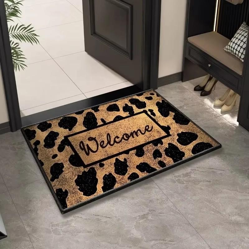 Leopard Print Welcome Entrance Doormat Washable Indoor Outdoor Carpet Non-Slip Hallway Bath Rug Home Decoration Carpet