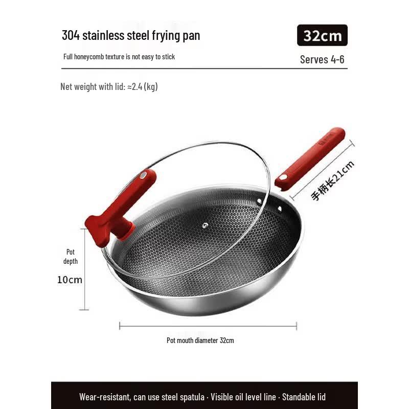 KOBACH 32cm 304 Stainless Steel Naimi Non-stick Wok