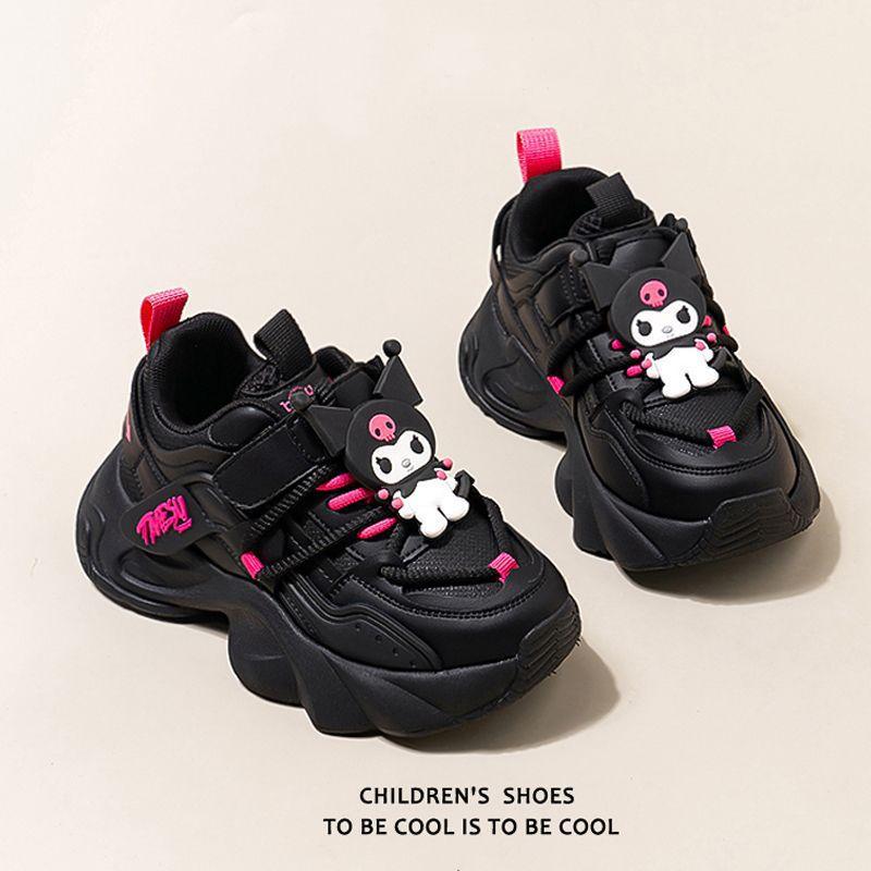 Kulomie girls' shoes new autumn and winter black children's sports shoes medium and older children's dirt-resistant soft-soled dad shoes