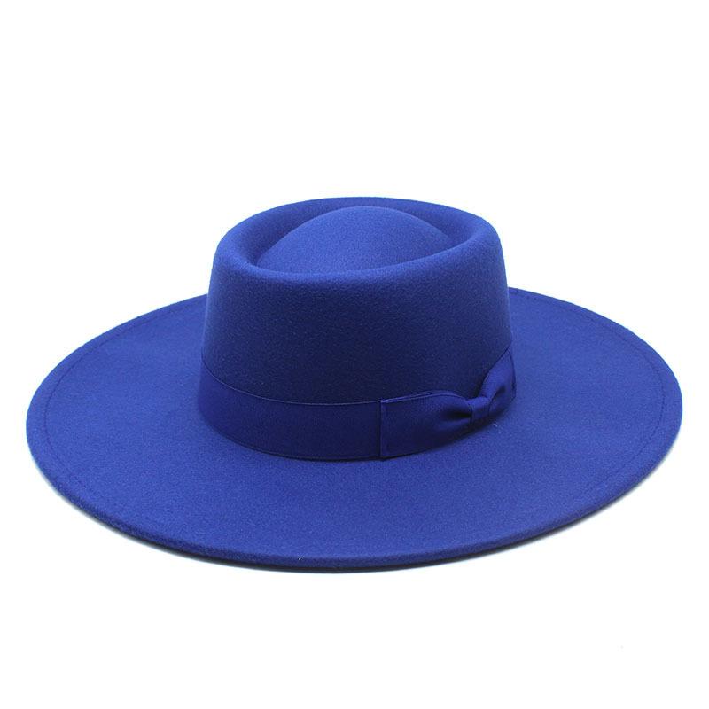 New simple solid color wool.cm brim men's and women's autumn and winter warm outdoor oval ring top hat