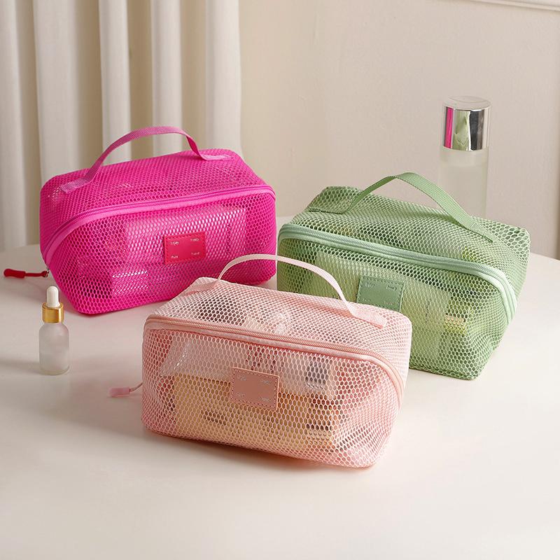 1PC Multi-Compartment Mesh Makeup Pouch Stylish Toiletry Bag with Sections 23x11x11cm