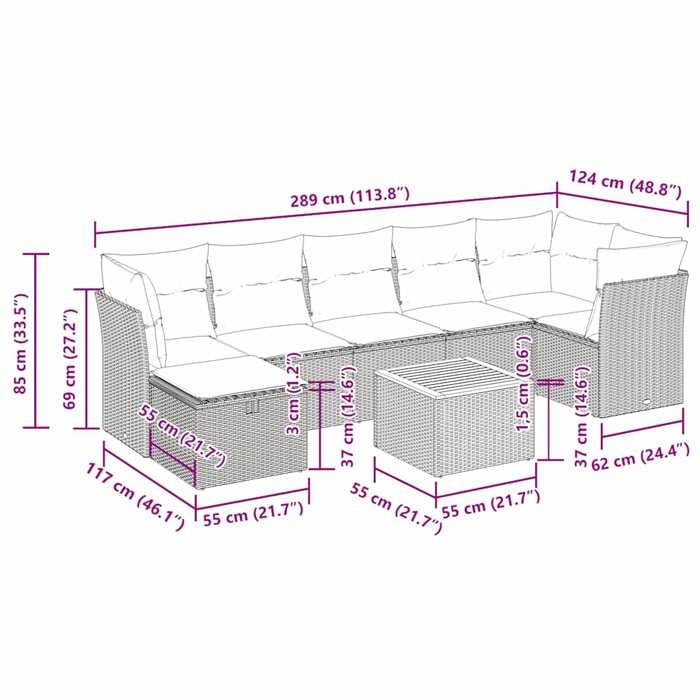 VidaXL Salon de jardin 8 pcs avec coussins gris résine tressée 3325771