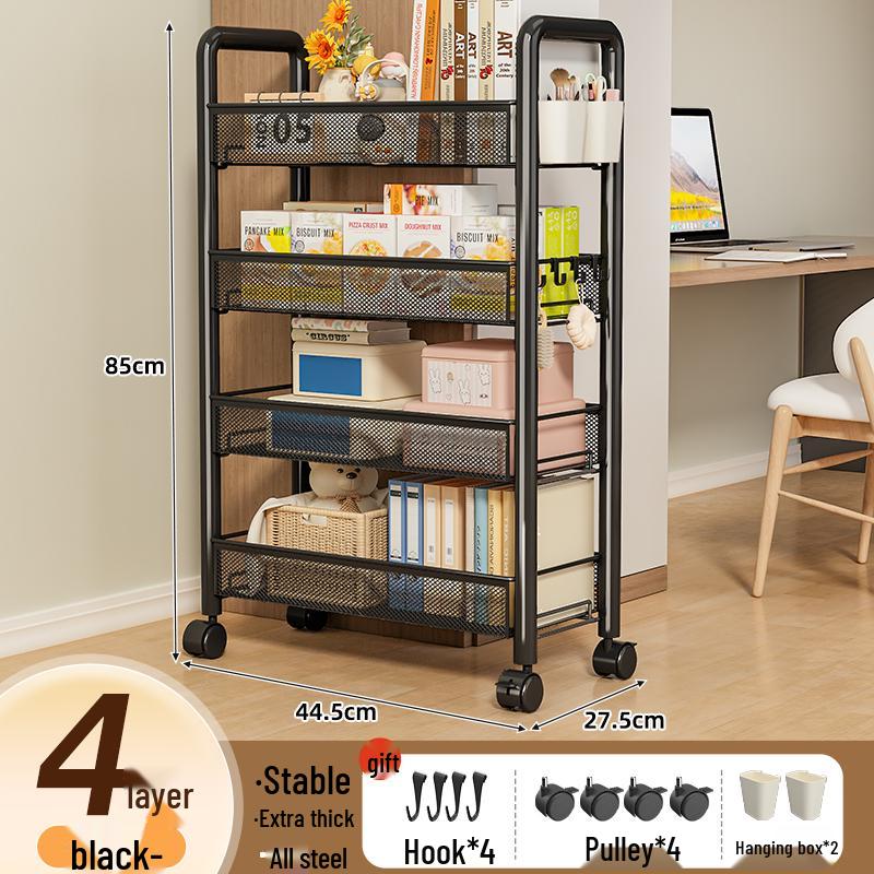 

Компактний пересувний візок для зберігання під столом на колесах - Багатоярусна полиця для гуртожитків або спалень
