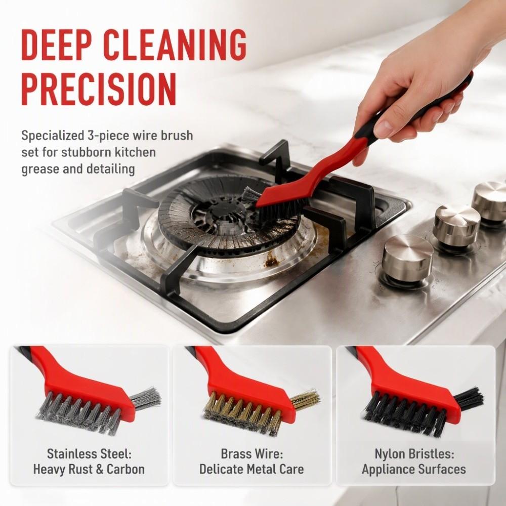 6pcs Curved Handle Grip Cleaning Brush Set Wire Brush Set Deep Cleaning Kitchen Tool Kitchen
