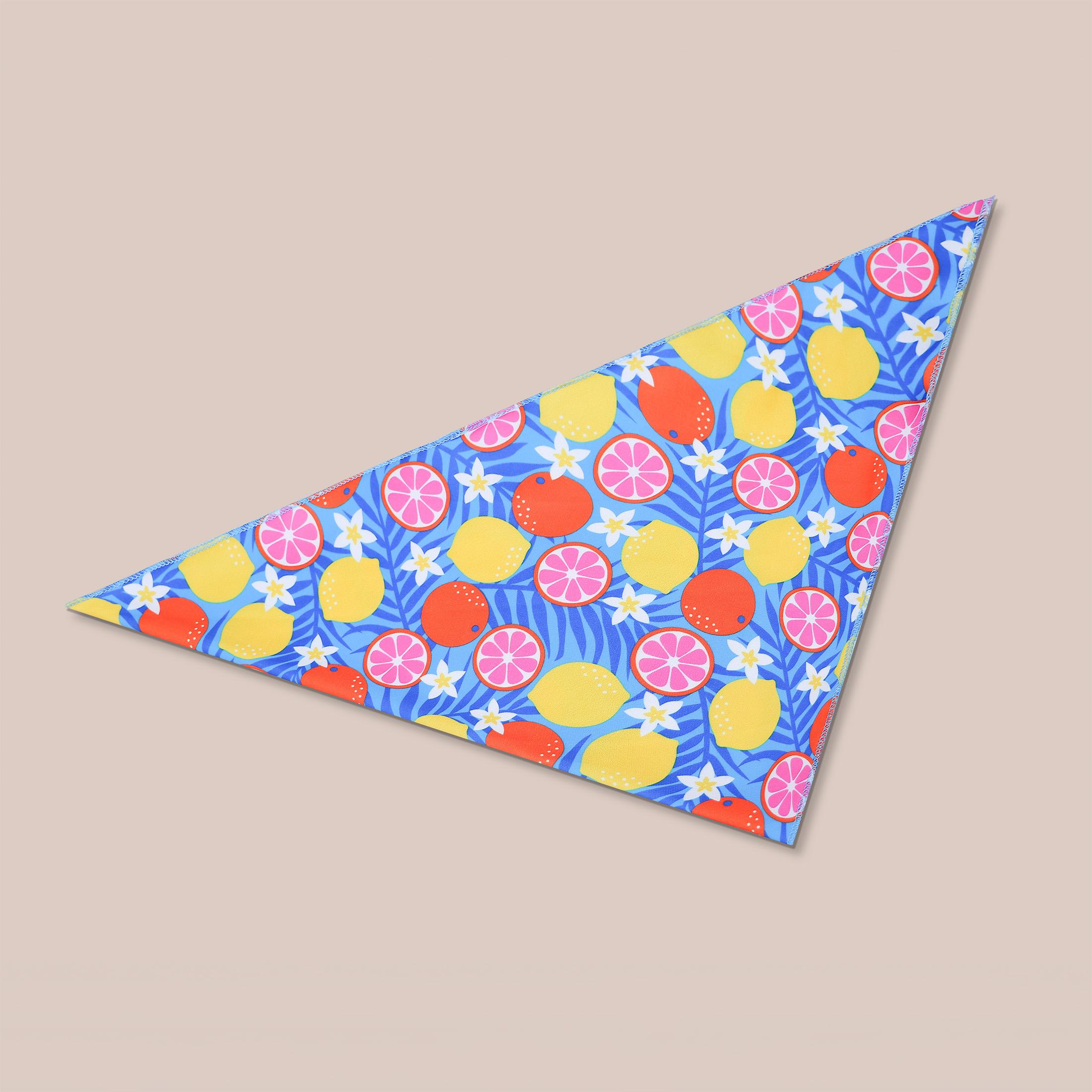 

Floral and Fruit Print Dog Bandana, Reversible Triangle Pet Scarf, Ideal for Small/Medium Dogs, Lemon & Orange Fruit Pattern S синий