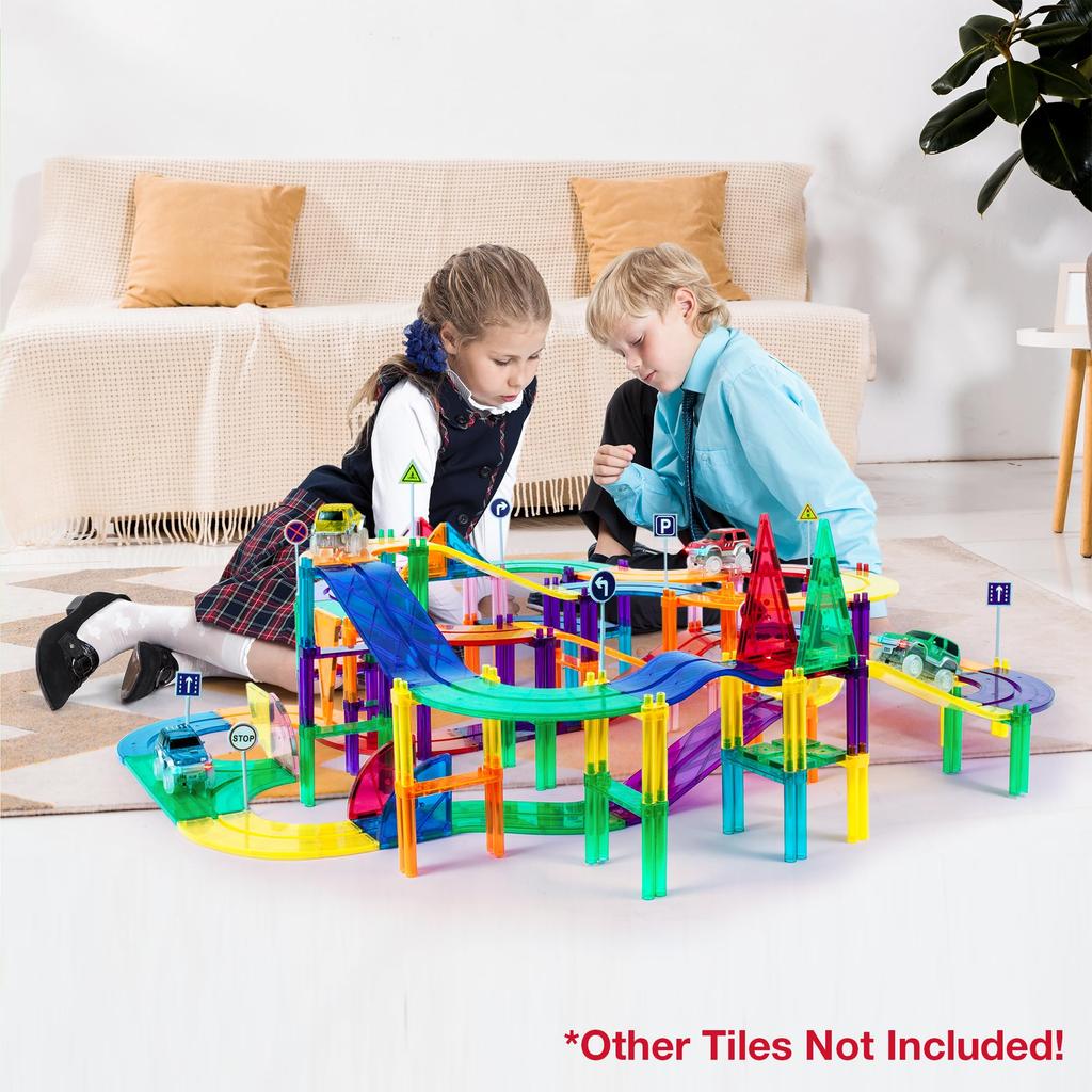 PicassoTiles Race Track Magnetic Building Block Magnetic Building STEM Learning Early Kids Toy Pretend Brain PTR12 12-Piece Add-On Set, Tiles, Toy,