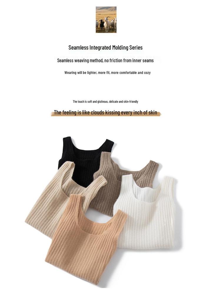 Women's Pure Cashmere Knit U-Neck Camisole Vest - Short, Sleeveless Base Layer for Spring & Autumn.