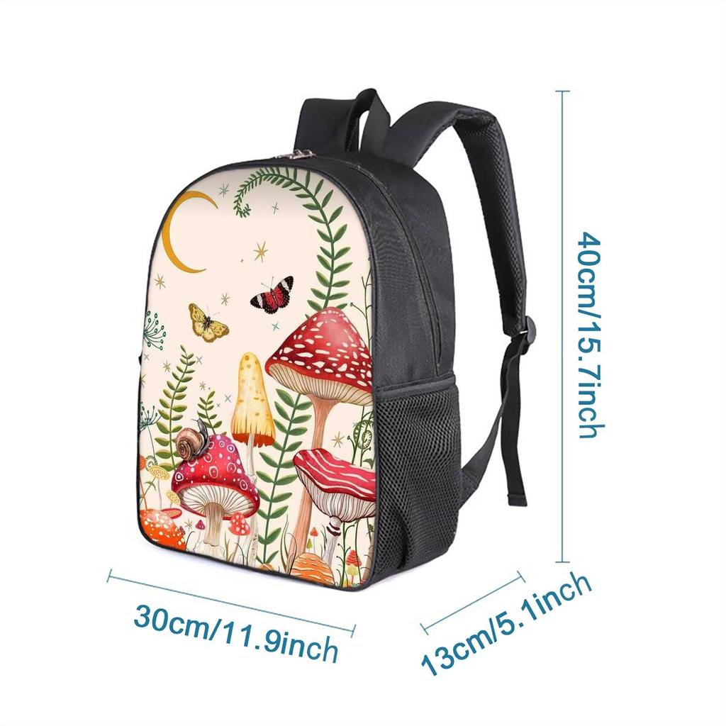 Zaino a Strato Singolo con Stampa Coccinella Fiore Fungo Stile Semplice per Bambini/Bambine Migliori Regali Cartoni Animati Piatto 2D Borse Scolastiche