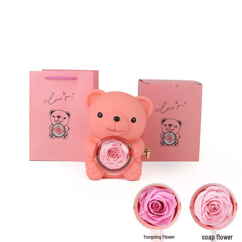 Scatola regalo di San Valentino: Orsacchiotto con Rose Stabilizzate e Scatola Portagioie ad Anello