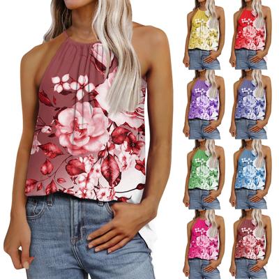 Women's Fashion Casual Sleeveless Printed Adjustable Straps Vest T-Shirt Top