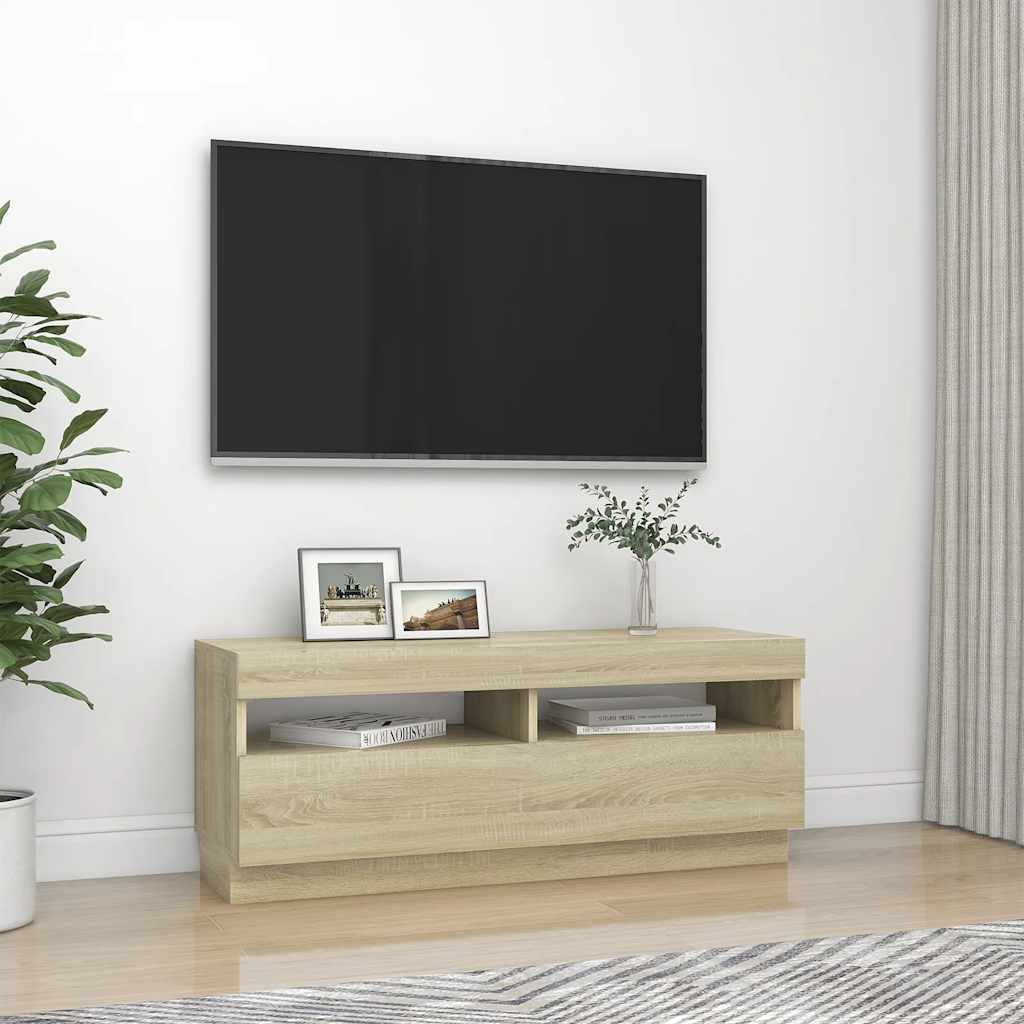 Vidaxl Szafka Tv Z Oświetleniem Led, Dąb Sonoma, 100X35X40 Cm