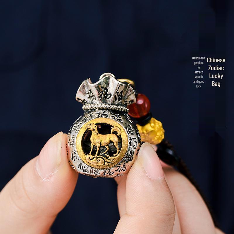 

Вращающийся брелок-подвеска в виде золотого мешочка с двенадцатью знаками зодиака - Ретро-стиль для мужчин и женщин