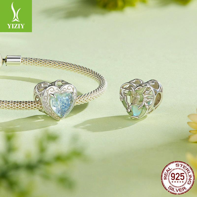 Oasis Unicorn Diy Bracelet Beaded, Exquisite Green Love S925 Sterling Silver Beads Loose Beads