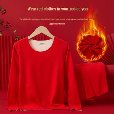 Der Warmwäscheanzug zum Jahr des Drachen: Rote Nahtlose Samt-Paar-Herbstkleidung