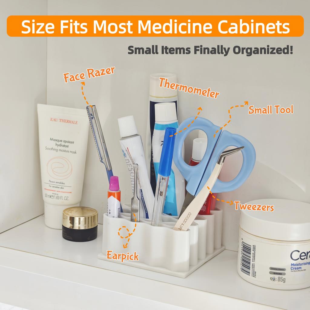 32-Slot Ointment Organizer | Medicine Storage Compartments, Multi-Use Holder for Medicine Cabinet Wall, Countertop, Vanity, Drawer, Makeup Tools