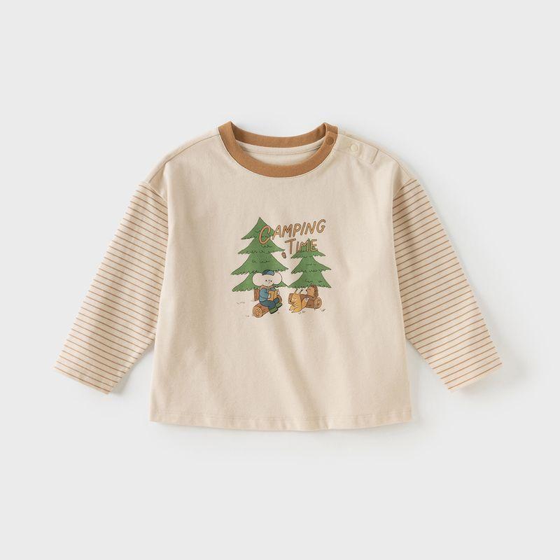 [Same Style as in the Mall] David Bella Kidsren s Long-Sleeved T-Shirt 2026 Spring New Style Boys  Casual Cotton Top Apricot [Ready in Stock] 140