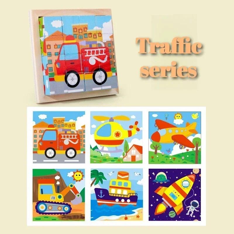 Baby Wooden Blocks Toys Children Six Side Cube Jigsaw Puzzles Game Animal Fruit Traffic Cognize Early Learning Educational Toys