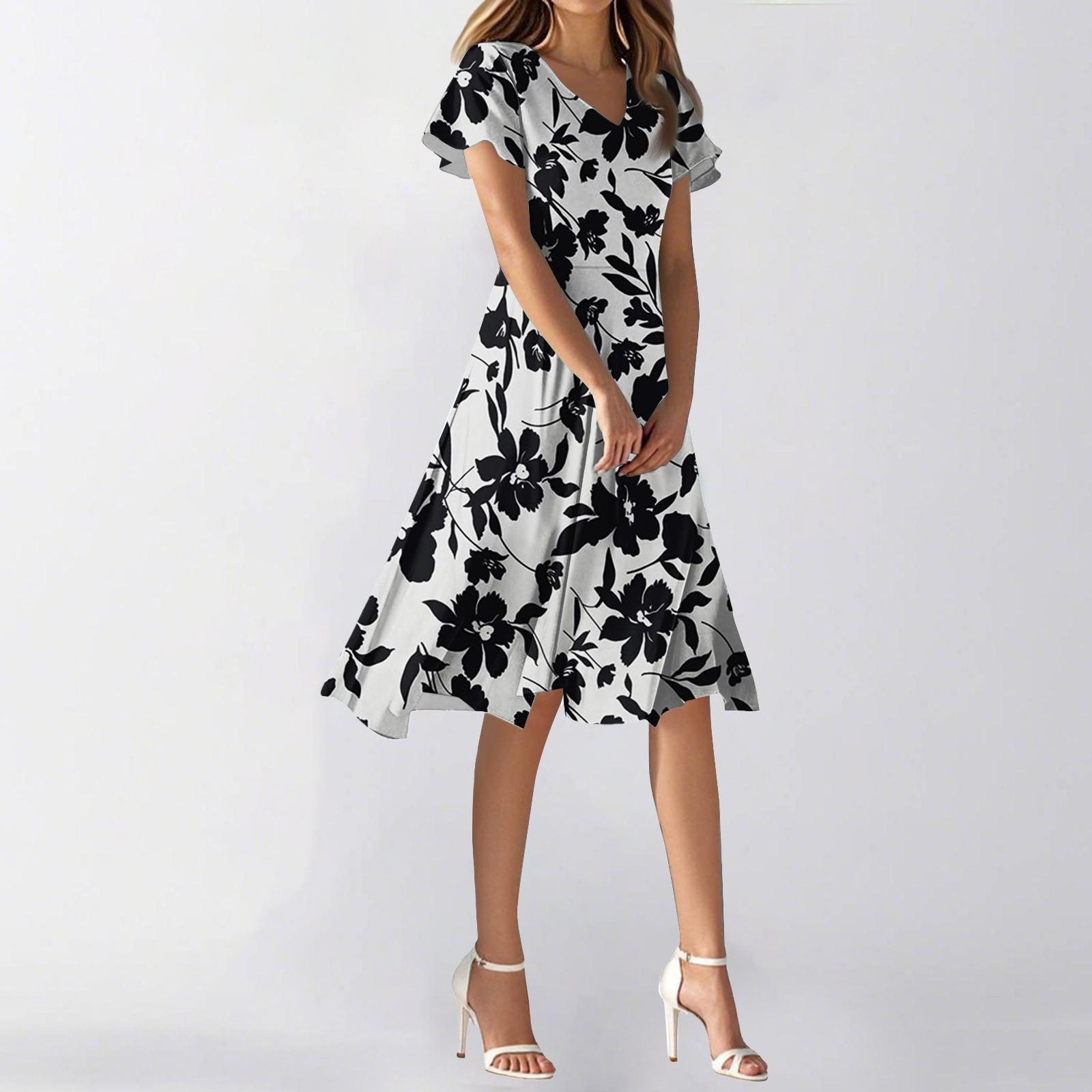 

Жіноча літня повсякденна модна сукня з квітковим принтом, V-подібним вирізом, короткими рукавами та короткою спідницею XXL білий