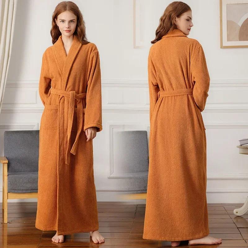 Women's Terry Cloth Robe Kimono Long Cotton Bathrobe Unisex Terry Bathrobe Terry Full Length Robe
