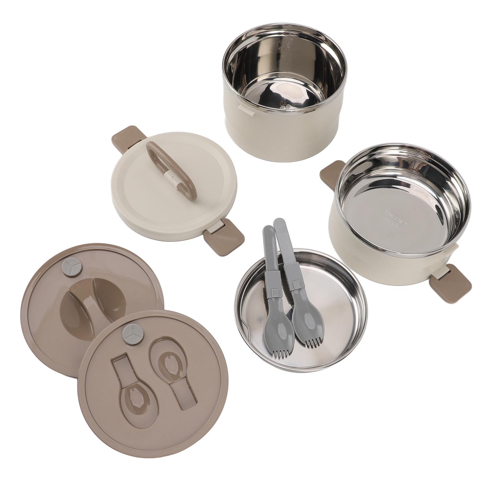 

Insulated Food Container 304 Stainless Steel PP Stackable Portable Round Bento Lunch Box with Spoons for School Office L