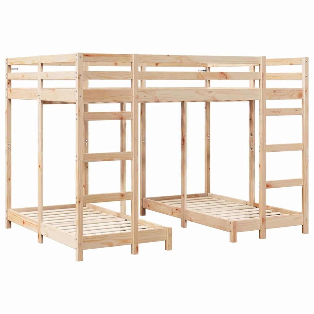 Triple Deck Bunk Bed Frame Brown 140 x 200 cm