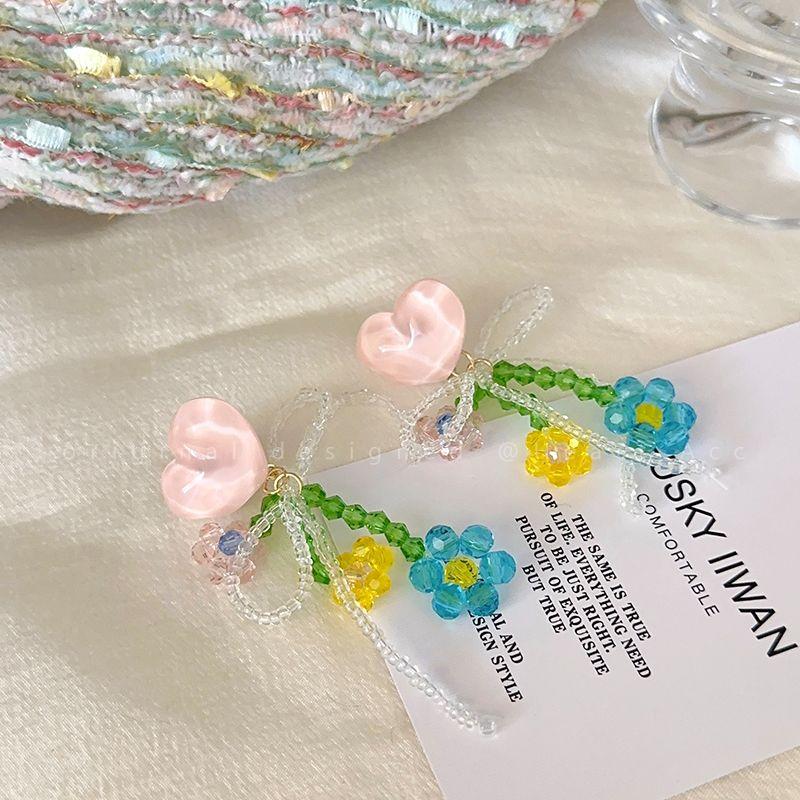 

Dopamine Blue Beaded Flower Earrings for Women Summer Niche Style Mori Ear Studs Super Fairy Tassel Sweet Seaside Earrings