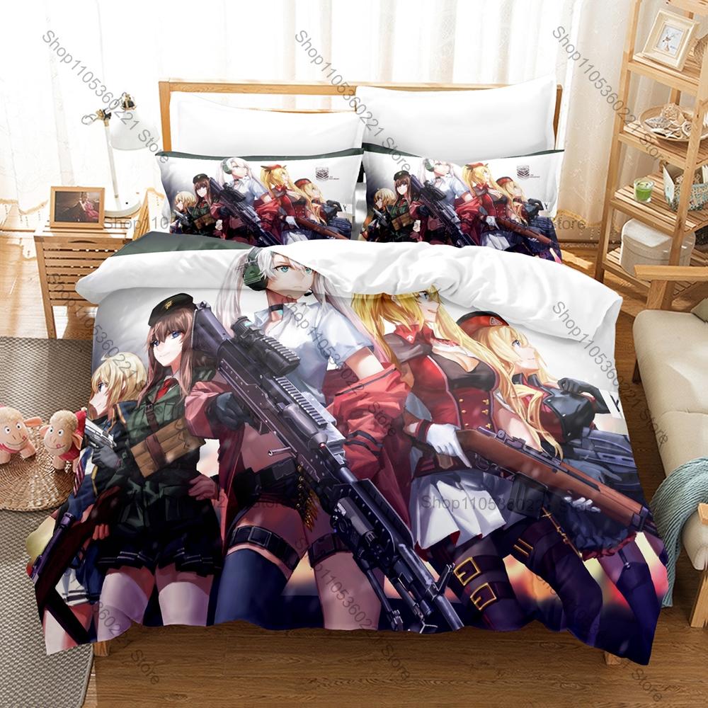 Cool Icon Tactical Doll Graphic Girls Frontline Bedroom Decor Bedding Duvet Cover + 2 Pillowcases Military Anime Fan Room Decor