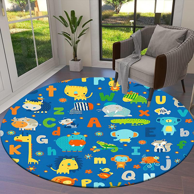 1pc Animal Alphabet Circle Round Carpet, Made of Polyester,Office Chairs, Living Rooms, Or Bedrooms, a Cool Rug for The Living Room.ydt26100