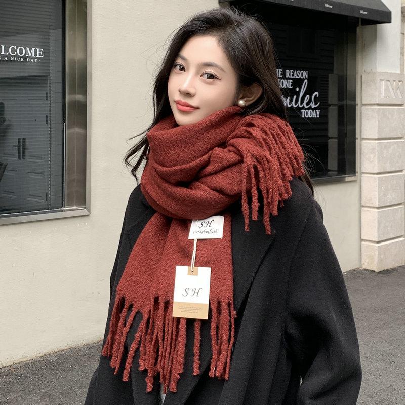 New Korean version imitation cashmere scarf women's four-season versatile warm sunshade warp knitted brown/burgundy/black/camel