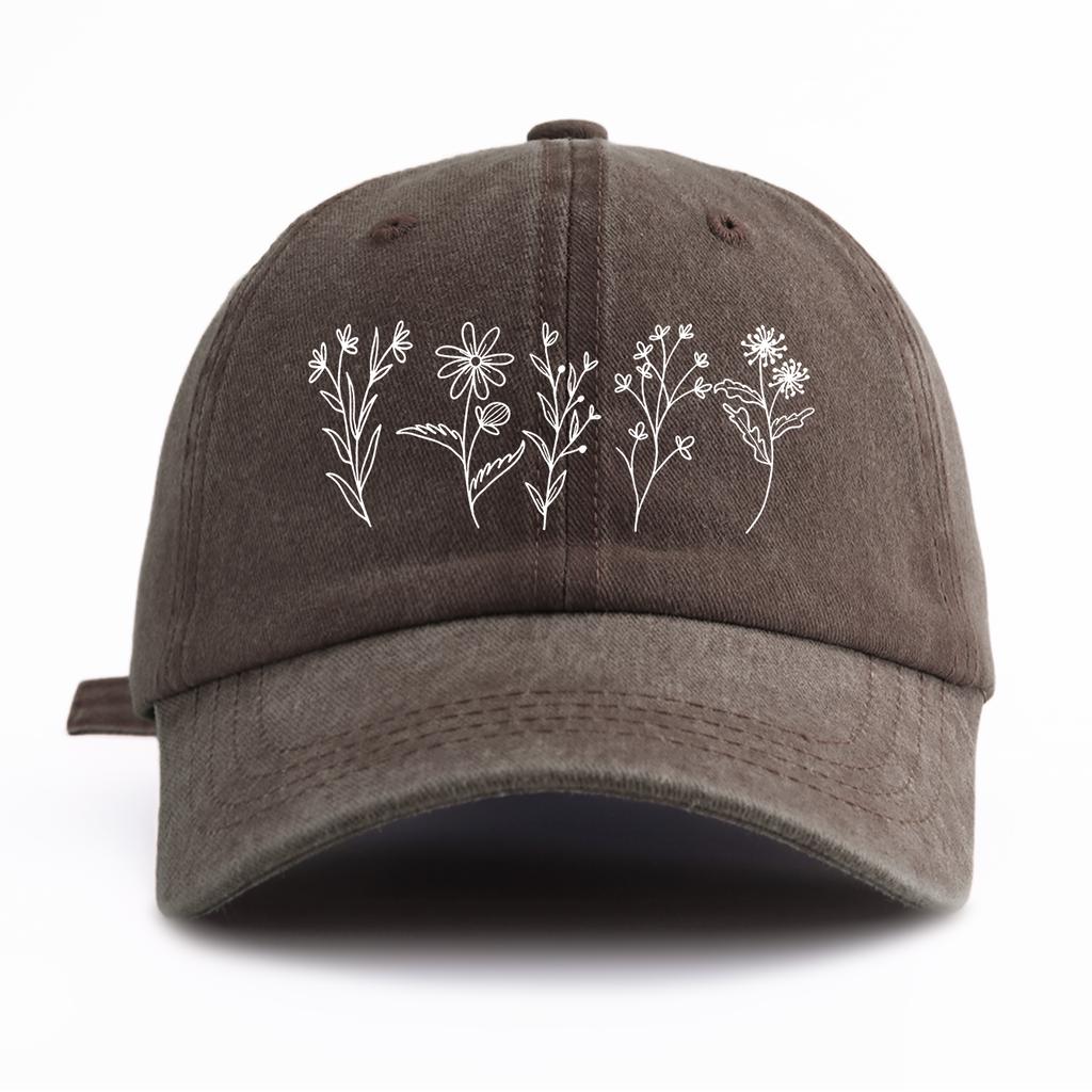 pc Flowers Print Washed Baseball Cap for AdultsMinimalist Retro Style Casual Soft Adjustable Dad Hat Perfect As Gift
