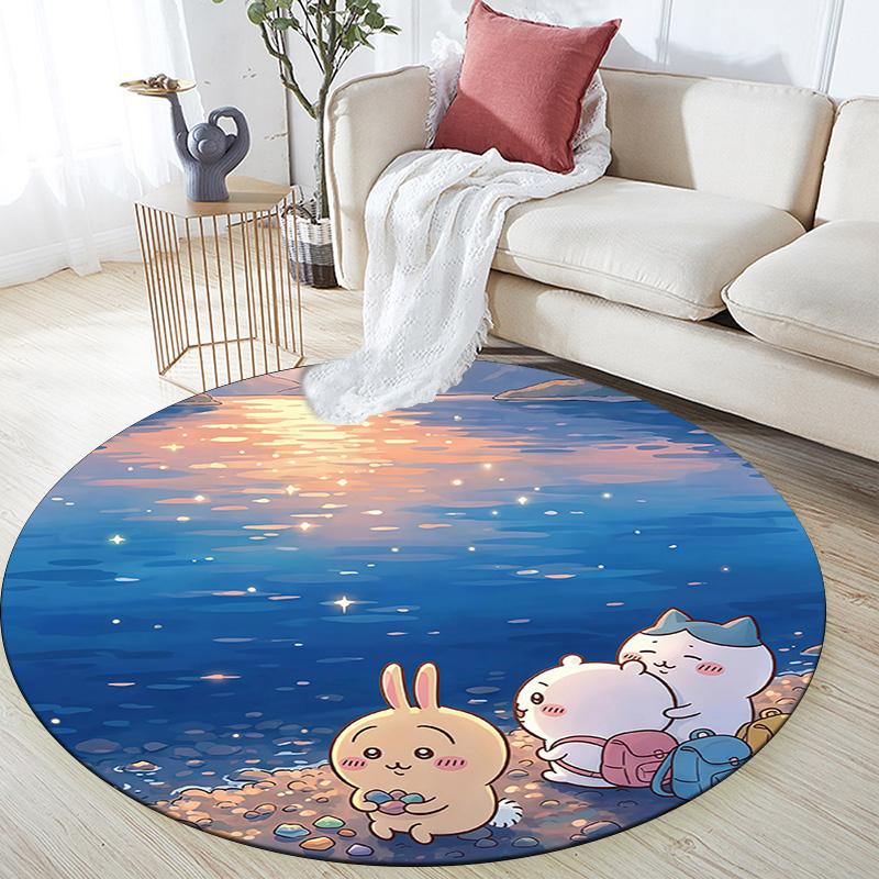 Chiikawa Round Area Rug,Carpet Rug for Living Room Bedroom Sofa Playroom Decor,Non-slip Floor Mat