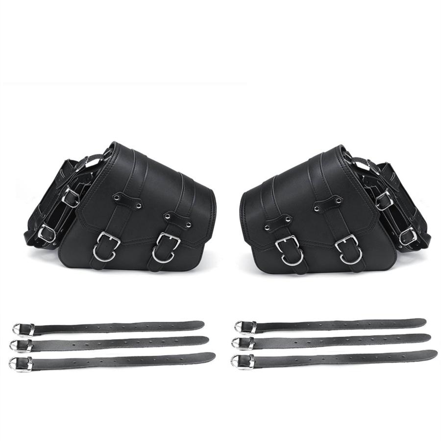 Pair Universal PU Leather Motorcycle Saddlebag Side Tool Luggage Bags Saddle Bags for Honda/Suzuki/Kawasaki/Yamaha With Cup Holder