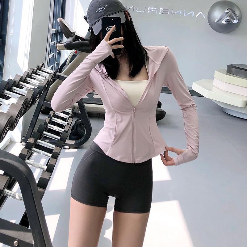 Women's Slimming Hooded Yoga Jacket – Stretchy Zip-Up Cardigan for Running & Fitness