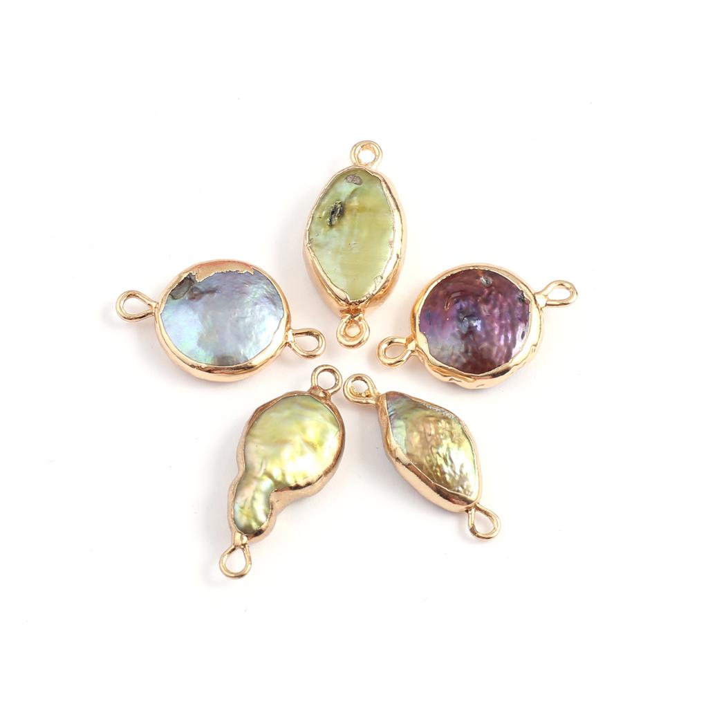 2Pcs, Baroque Artificial Pearl Golden-Edged Connectors for DIY Jewelry, Vintage Crafts, Keychain & Necklace Making – Birthday Gifts, Elegant Design