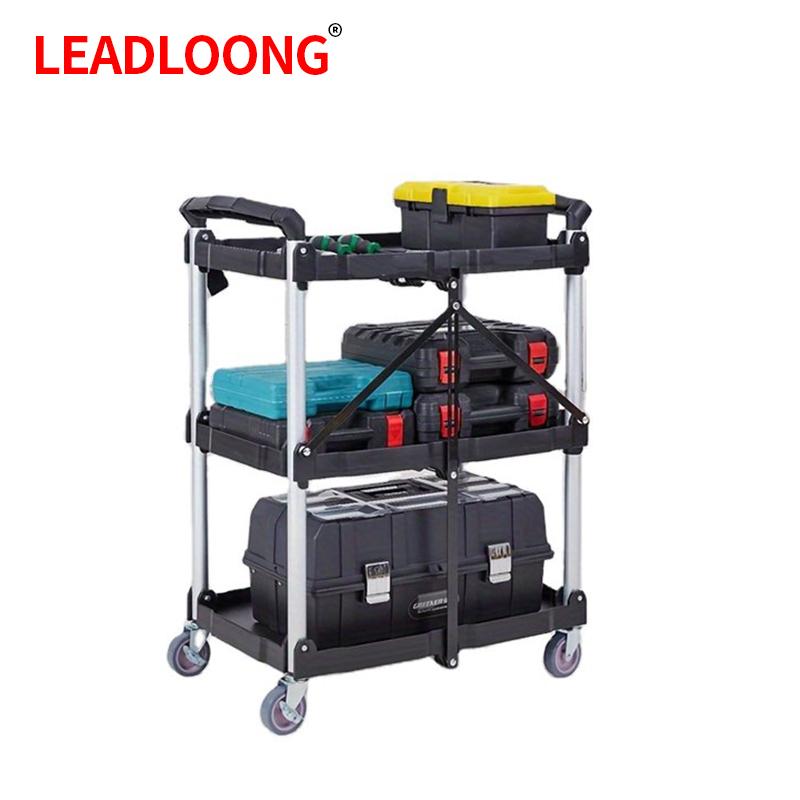 No Assembly Foldable Service Carts with Wheels 3 Tier Portable Utility Rolling Tool Garage Cart Collapsible Storage Cart
