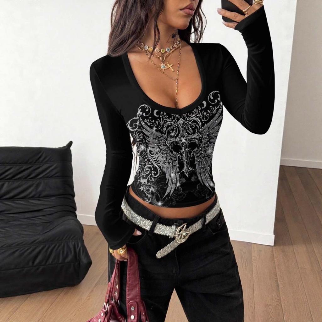 Y2K Streetwear V-neck Bustier T-shirt, Retro Two Tone Racing Uniform Style, Badge Printing with Letters and Numbers