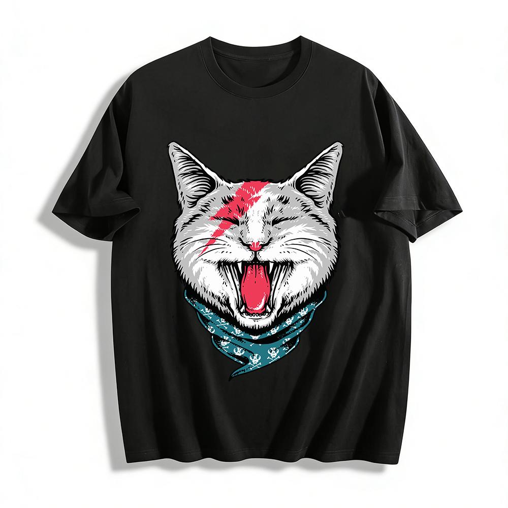 Rock Lightning Cat Print Trendy Unisex Casual T-Shirt Pure cotton T-shirt XXS