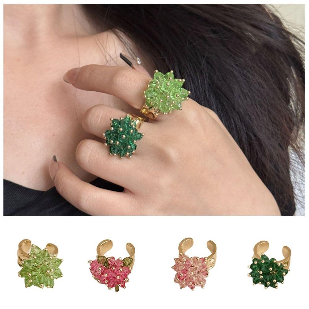 Korean Style Beaded Flower  Ring Firework Finger Buckle Personality Y2K Open Ring  Friend