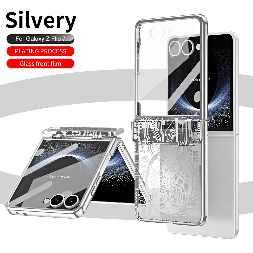 Phone Case with Steel Film for Samsung Galaxy Z Flip 7 FE 6 5 4 3 Hinge Protection Anti-drop Cover Electroplate Mechanical Style