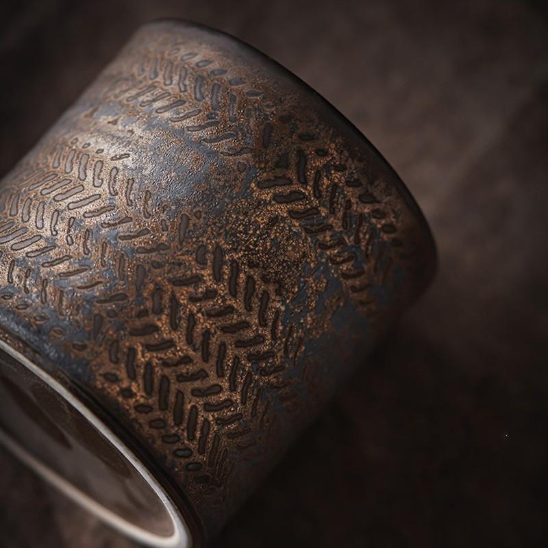 Tea Sealed Storage Tank Porcelain Sealed Jar Tea Storage Jar Rough Pottery Imitation Bamboo Woven Pattern Vintage Ceramic Jars