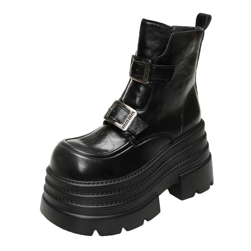 Fashion Winter Women Biker Boots Fashion Belt Buckle Ladies Elegant Platform Flats Short Booties Casual Women's Knight Booties