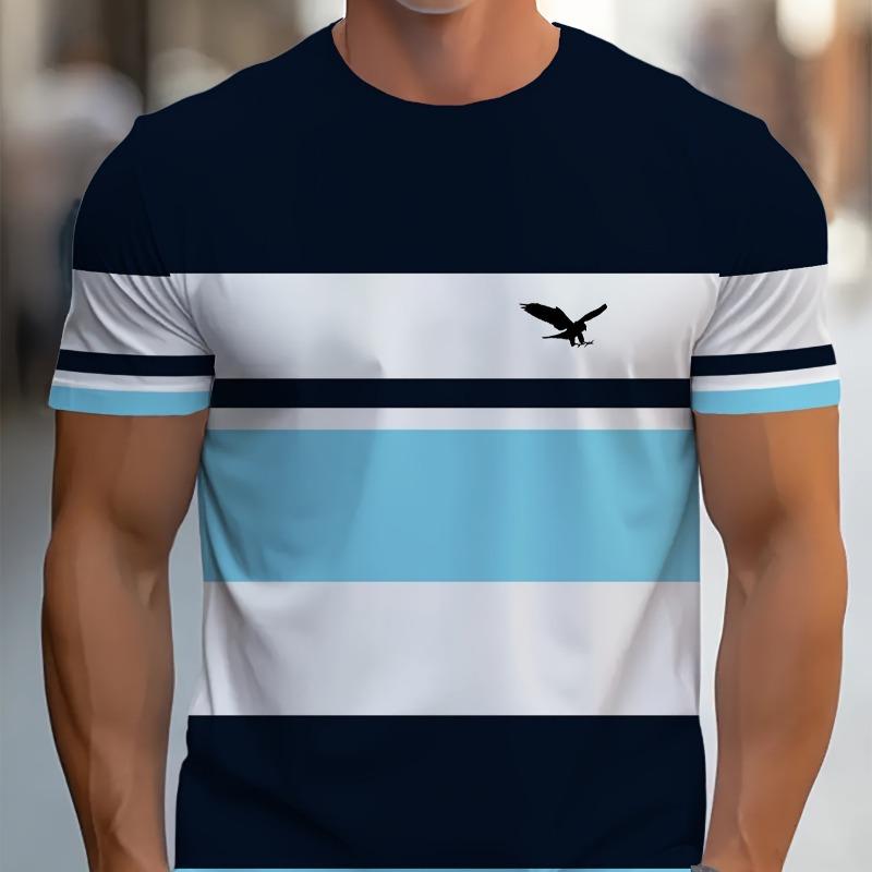 T-shirt 3D Digital Printed Striped Men's Casual Comfortable Loose Short Sleeved Shirt