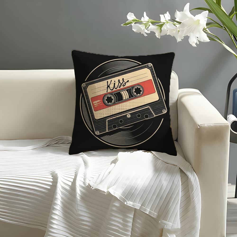 Cool Ccassette tape Pillow Case Natural Linen Organic Fabric DoubleSided Printing Sofa Home Decor Cushion Cover