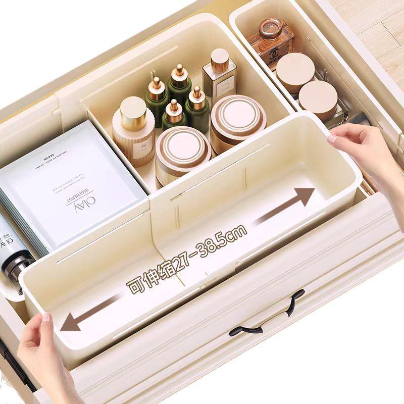 Extendable Drawer Organizer with Built-in Lipstick Holder for Cosmetic Vanity