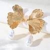 Exaggerated Leaf Pearl Pendant Floral Earrings