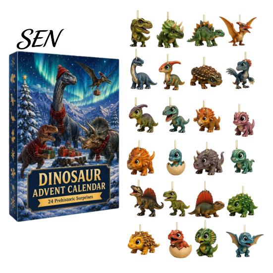 Acrylic Dinosaur Ornaments Christmas Countdown Calendar, 24Pcs Ornament Set with Cute Gift for Lovers Dino Designs, Holiday Tree Hanging Decor