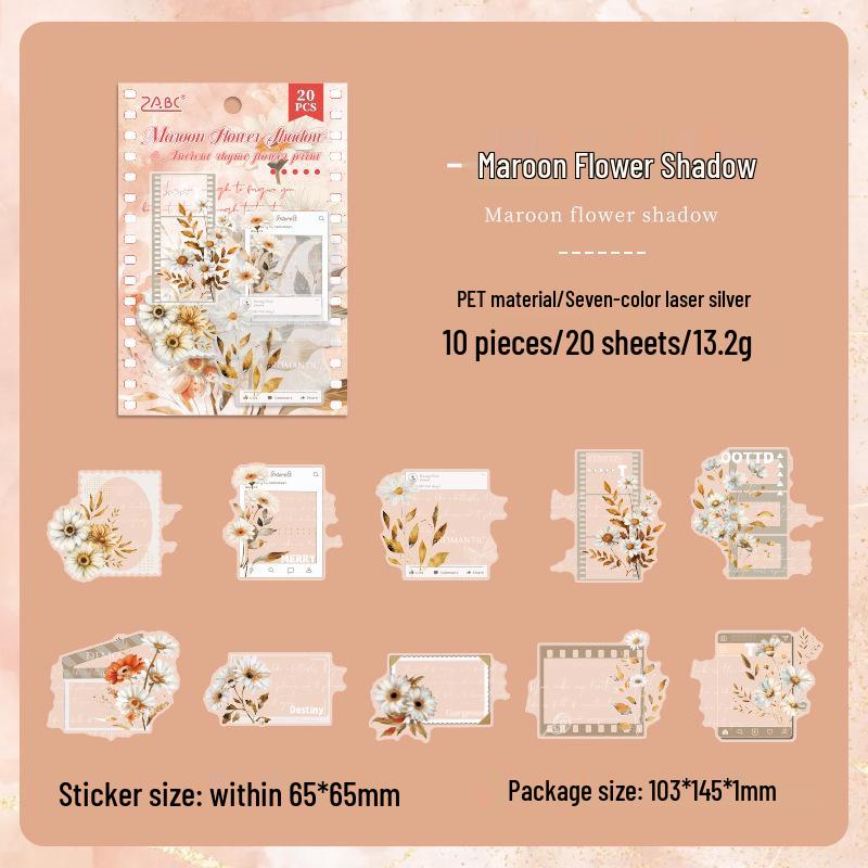Yuezhen Floral Laser Silver Retro Journal Stickers - Waterproof PET Material