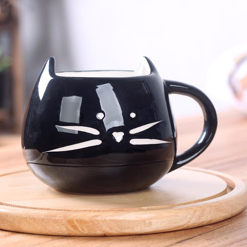 Niedliche Katze Keramiktasse Cartoon Tasse Schwarz und Weiß Tassenpaar Katze Tasse Haushalt Trinkwasser Tasse Kaffeetasse Geschenk