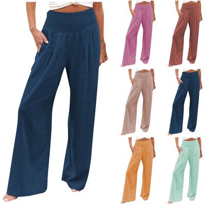 Women's Fashion Loose Casual Solid High Waist Wide Leg Pants Casual Pants
