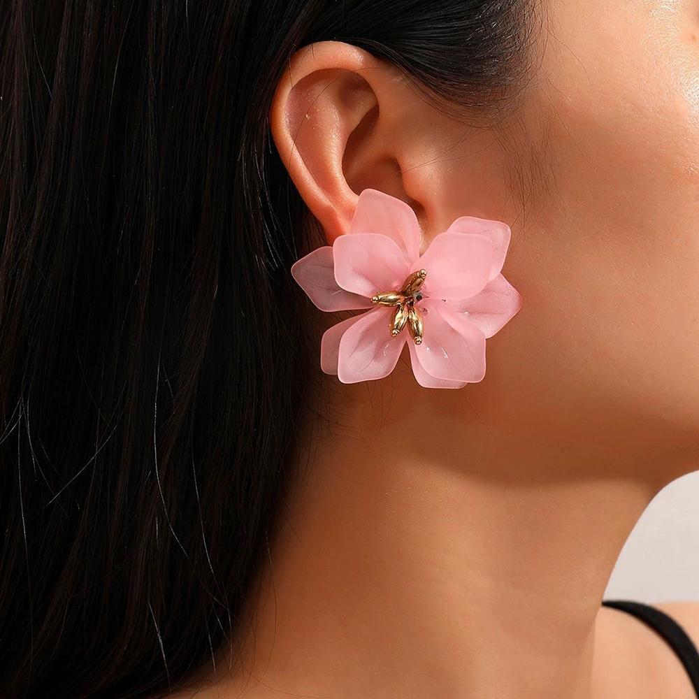 Exaggerate Acrylic Petal Clip On Earrings for Women New Modern Korean Fashion Non Pierced Ear Clips Girl Party Statement Jewelry